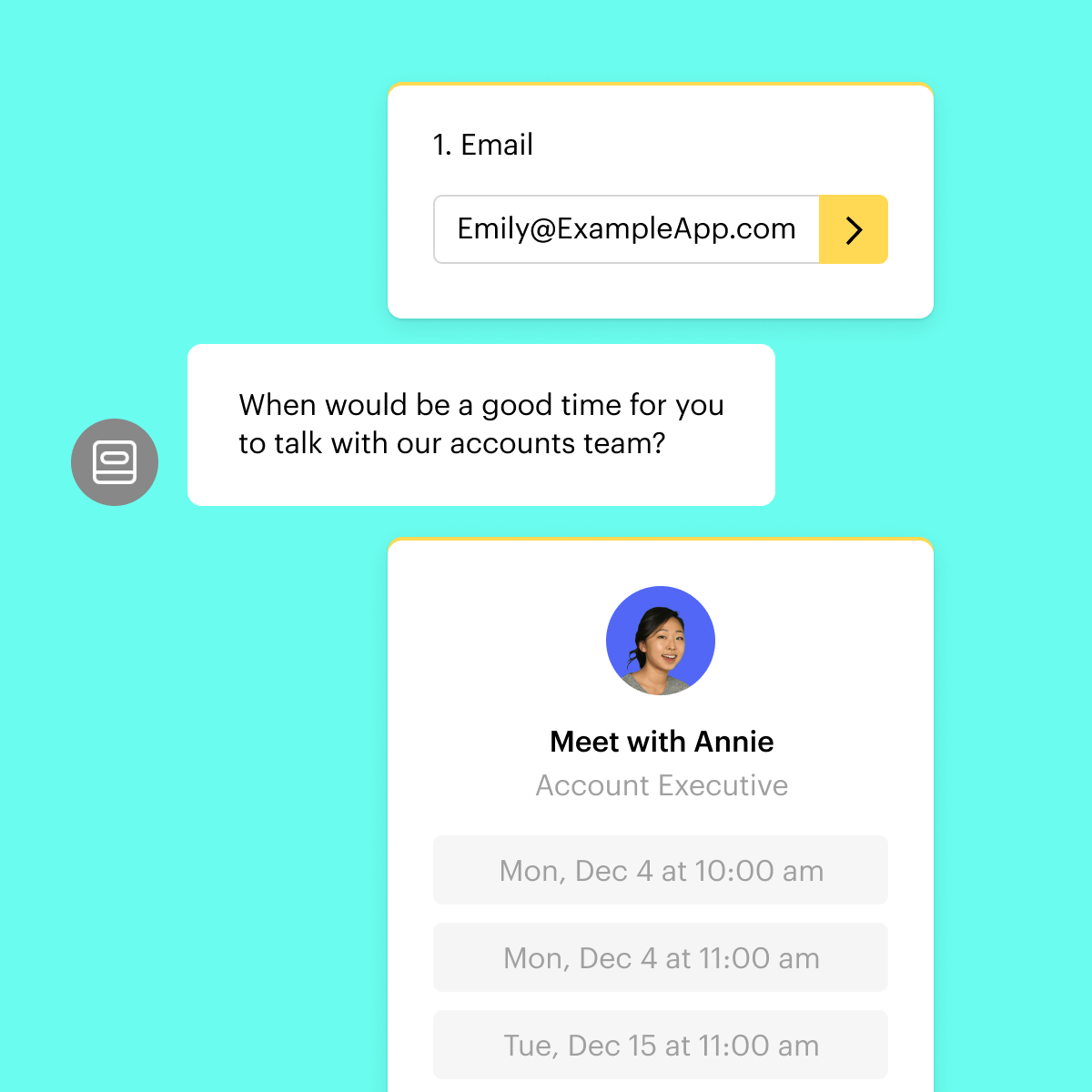 Intercom chatbots can invite leads to book meetings directly.